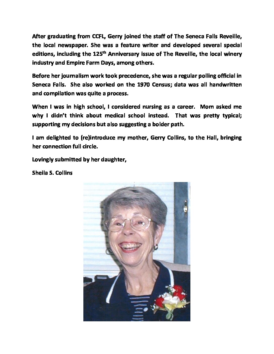 Collins, Geraldine M. - National Women’s Hall of Fame
